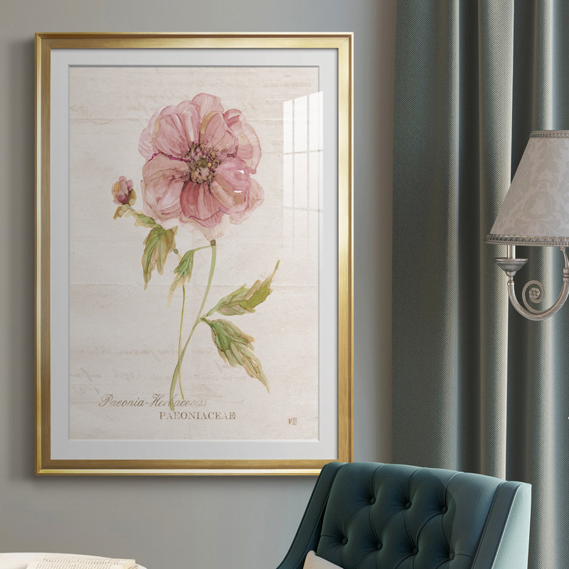 Soft Peony - peinture sur toile encadrée, Or, H 36,5 po x l 26,5 po x P 1 po