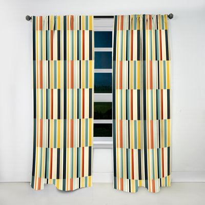 Sleek Midcentury Stripes I - Mid-Century Curtain - Velvet Room Darkening - 1 Panel