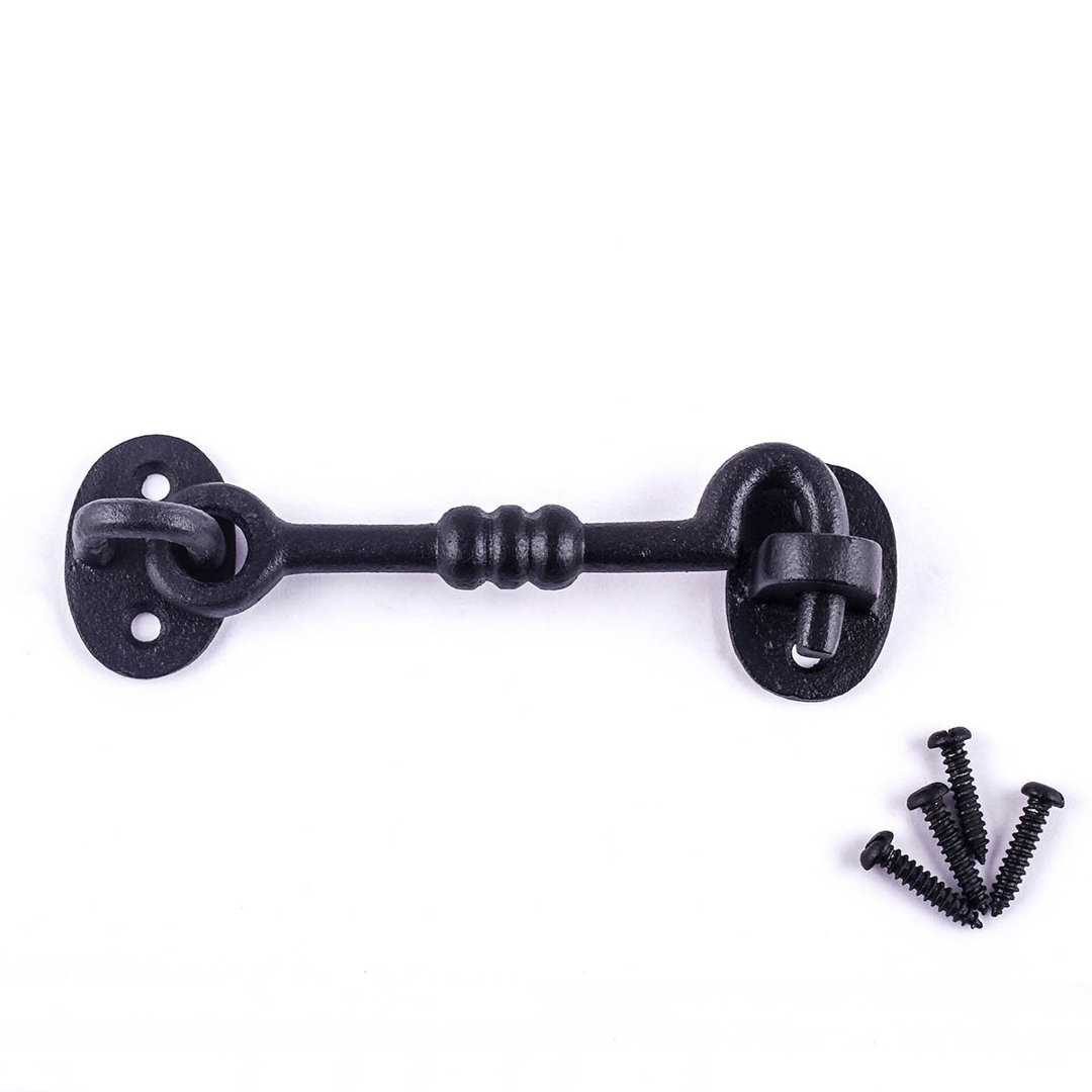 Black Wrought Iron Cabin Hook 5" L Privacy Hook Eye Latches Renovators Supply The Renovators Supply Inc.
