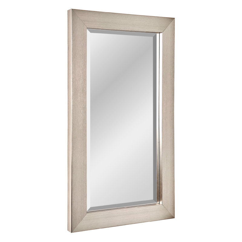 Brushed Nickel Polystyrene Rectangular Framed Beveled Mirror, 31.50" x 20.25"
