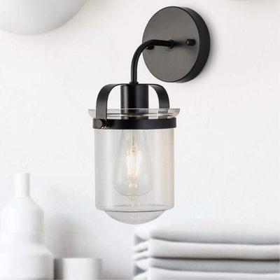 Avec abat-jour en verre transparent, applique moderne, luminaire d'intérieur industriel pour salle de bain, chambre à coucher et évier de cuisine, douille E26, [sans ampoule]