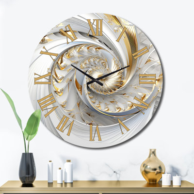 Whirling While Glam Fractals In Gold And White III - Fractals Wall Clock