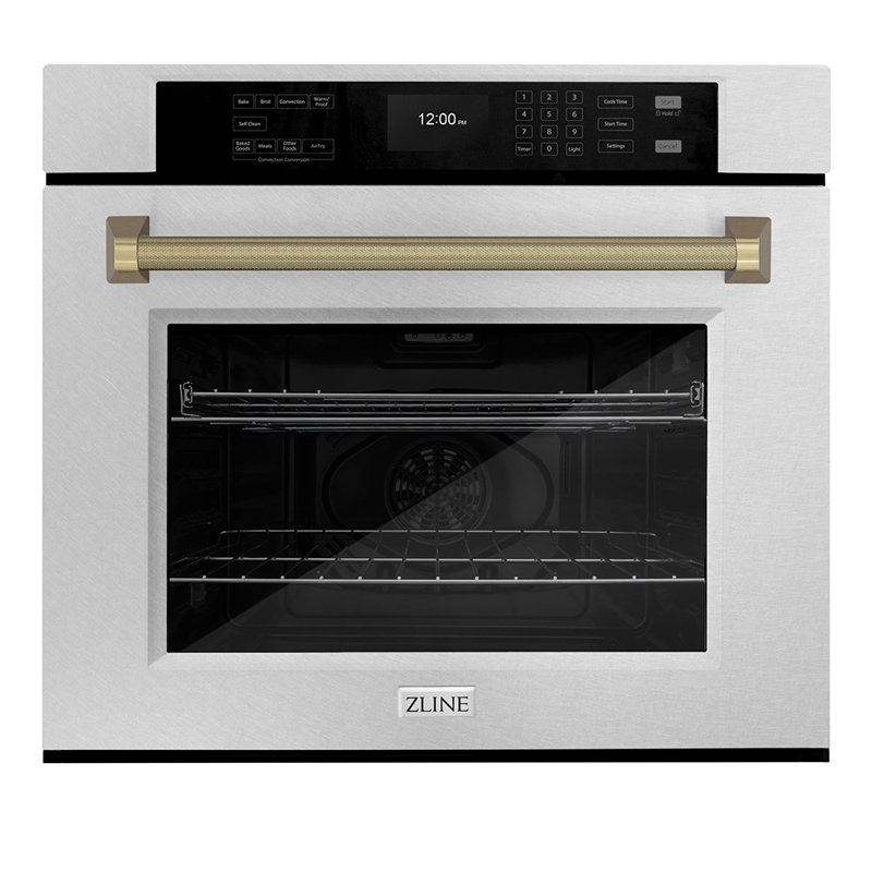 ZLINE Autograph 30 in. True Convection Single Wall Oven in Satin Steel with Bronze Helix Handle
