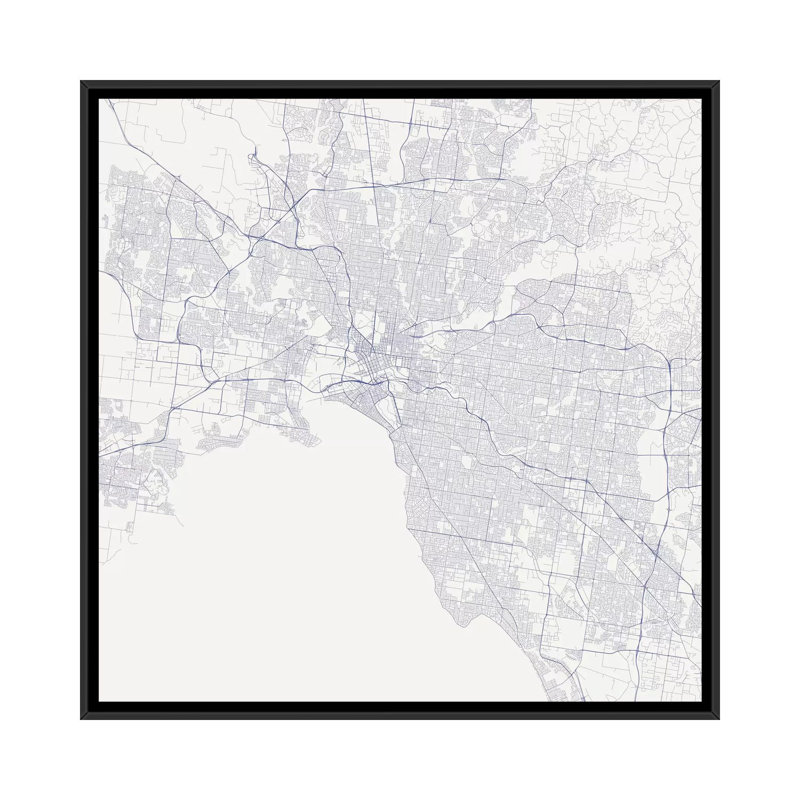 « melbourne chaussée », impression sur toile tendue, H 18 po x l 18 po x P 1,5 po, Toile avec cadre noir, Pas de tapis