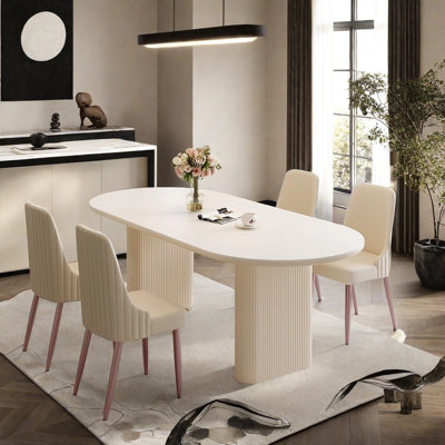 Table à manger ovale simple de style crème et chaise