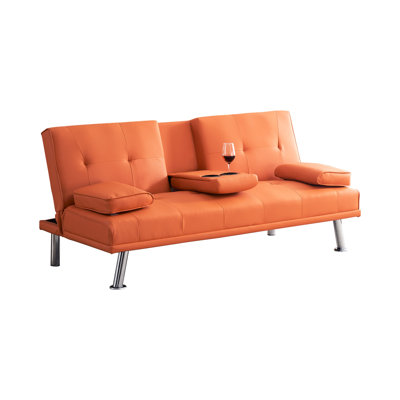 67" Orange Bed With Double Fold And Coffee Table For Office, 3 - Way Adjustable , Upholstery, Metal Legs, Easy Assembly Living Room, 2 Seats, Foam Filled Office Fold, Table, Positions, Velvet, To