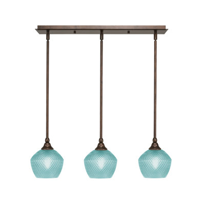 Luminaire suspendu linéaire à 3 lumières 3 lumières avec turquoise texturé 6 "