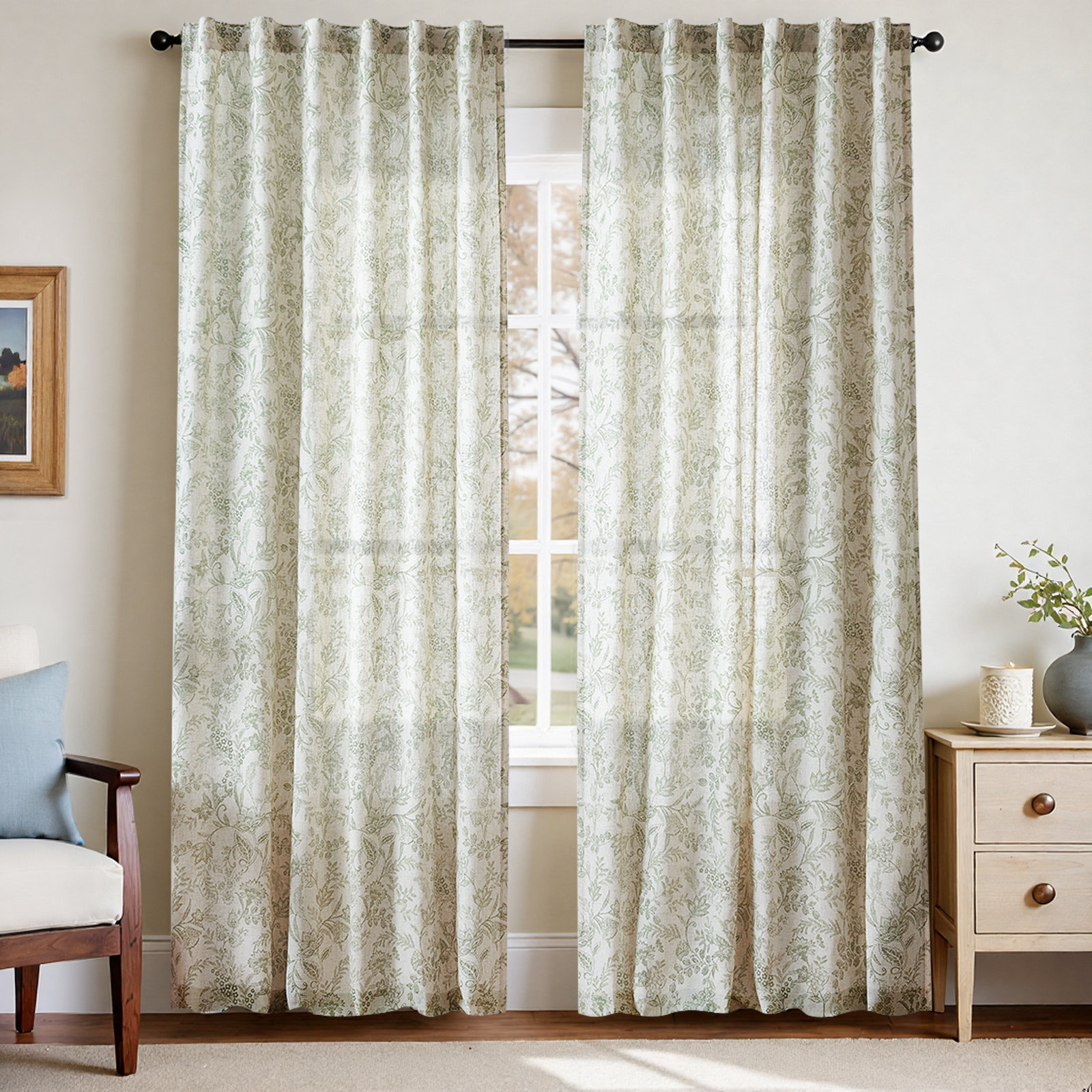 Winston Porter Floral Linen Blend French Country Curtains & Reviews | Wayfair
