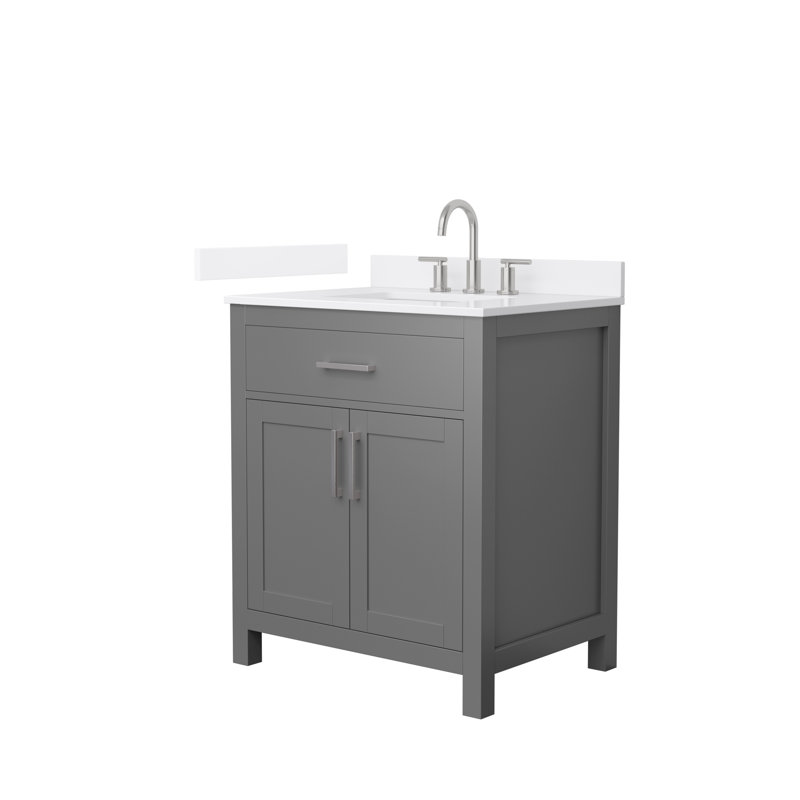 Beckett 30" Freestanding Single Bathroom Vanity with Quartz Top, Brushed Nickel, White Quartz, Dark Gray