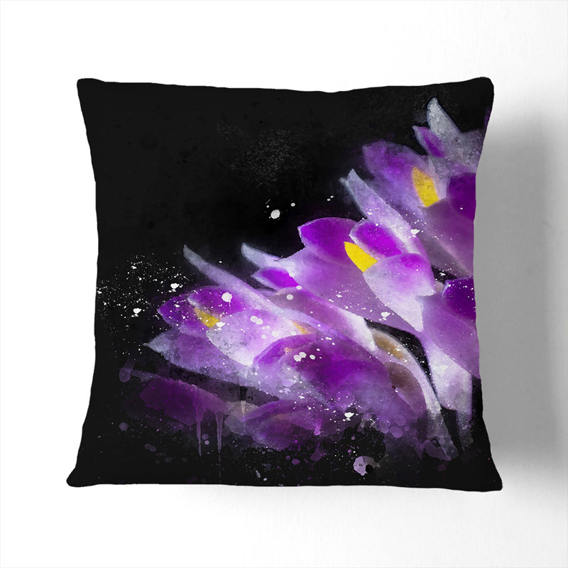 Wild Orchid Flowers Paint Splash Cushion with Filling, 40cm H x 40cm W x 15cm D