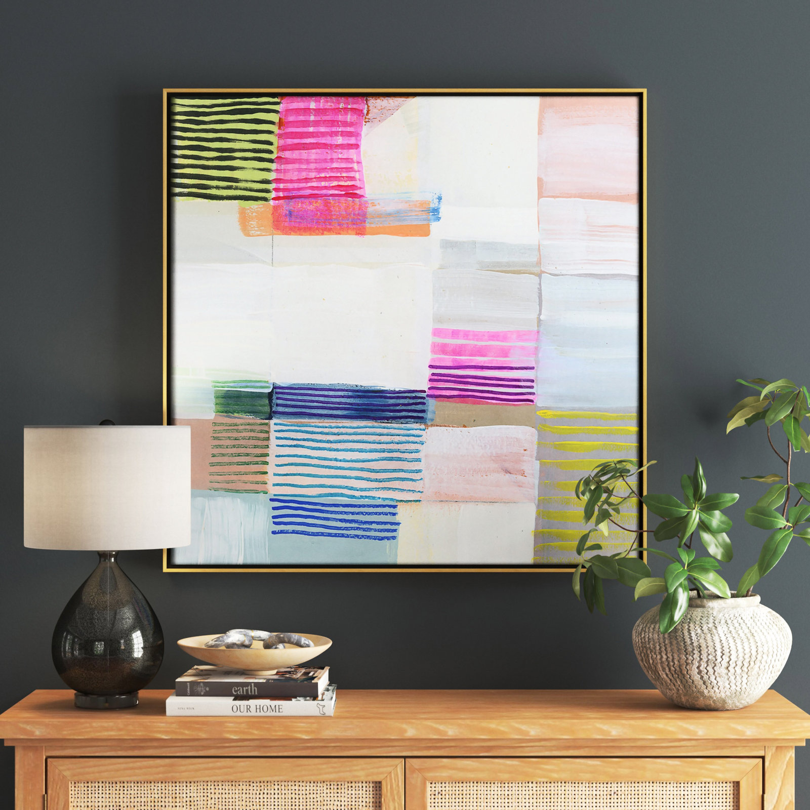 Clarendon "Bright Net II" Painting by Cartissi, 37.5" H x 37.5" W x 2" D, White Framed