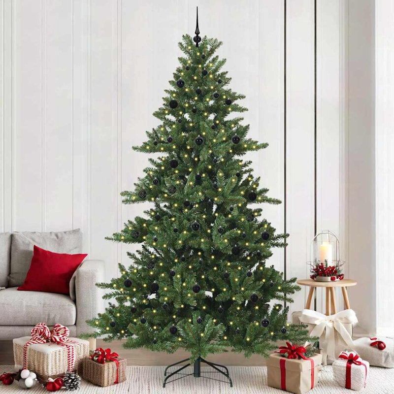 Artificial Hinged Christmas Tree with 300 LEDs, 7.87' H, Green/Black