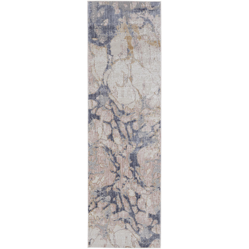 Tapis argent / gris / bleu en laine Zarke, Tapis de couloir 3 pi x 12 pi