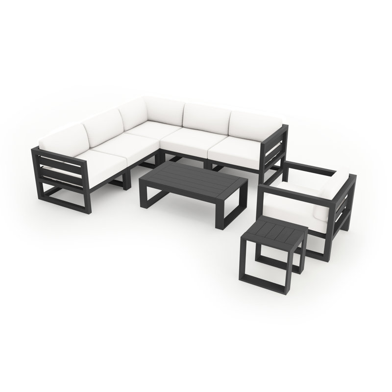 Ensemble de conversation modulaire 4 pièces avec coussins Sunbrella® Smith, Toile Sunbrella® naturel, Ardoise