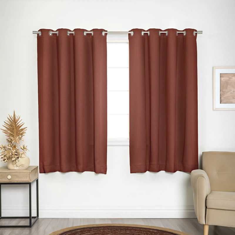 Adina Sevan Solid Thermal Grommet Curtain Panels, Chestnut, 52" W x 63" L