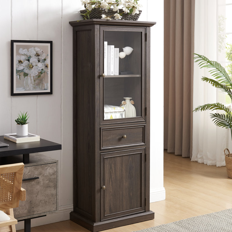Tall Cabinet With Cupboards For Dining Room - Brown Organized Storage In Living, Kitchen, Rooms