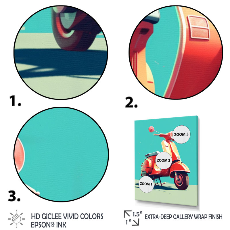 Corail bleu sarcelle scooter présent sur toile, Cadre photo argenté, H 32 po x l 24 po x P 1 po