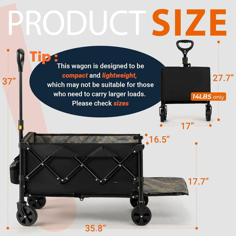 100L Festival Camping Trolley | Pull-Along Collapsible Wagon Cart With Removable All-Terrain Wheels & Adjustable Handle | 220LBS/100KG Capacity | Black | For Beach, Garden, Picnic, Shopping & Sports