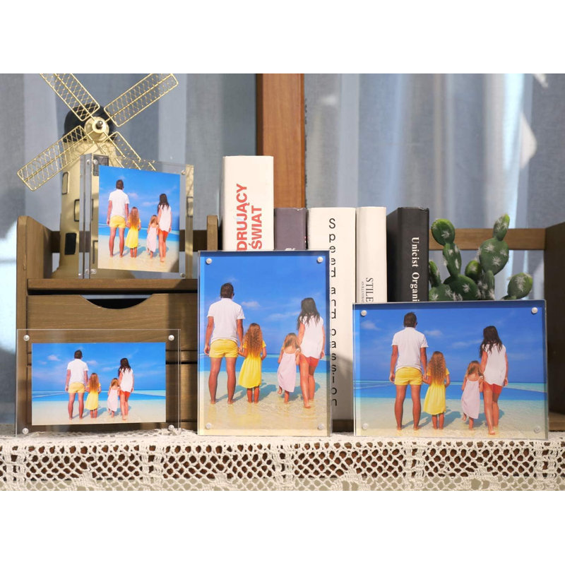 Acrylic Picture Frame 4X6,Clear Freestanding Double Sided 20Mm Thickness Frameless Magnetic Photo Frames Desktop Display With Gift Box Package(5 Pack)