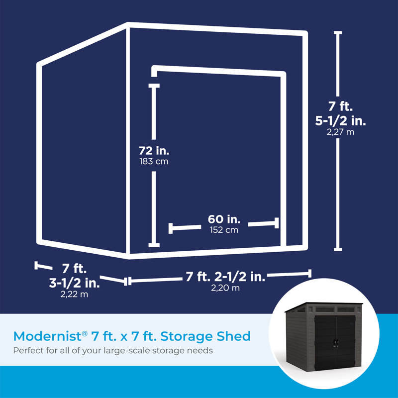 Suncast Modernist 7 ft. W x 7 ft. D Resin Storage Shed, Stoney