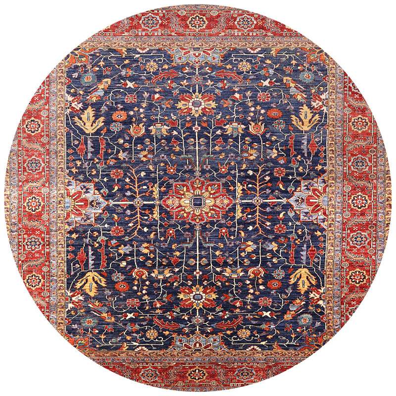 Tapis oriental rouge / ivoire / bleu, Rond 3 pi
