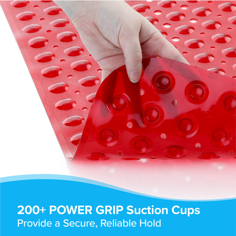 Extra Long Non-Slip Bathtub Mat with Suction Cups, Translucent Red