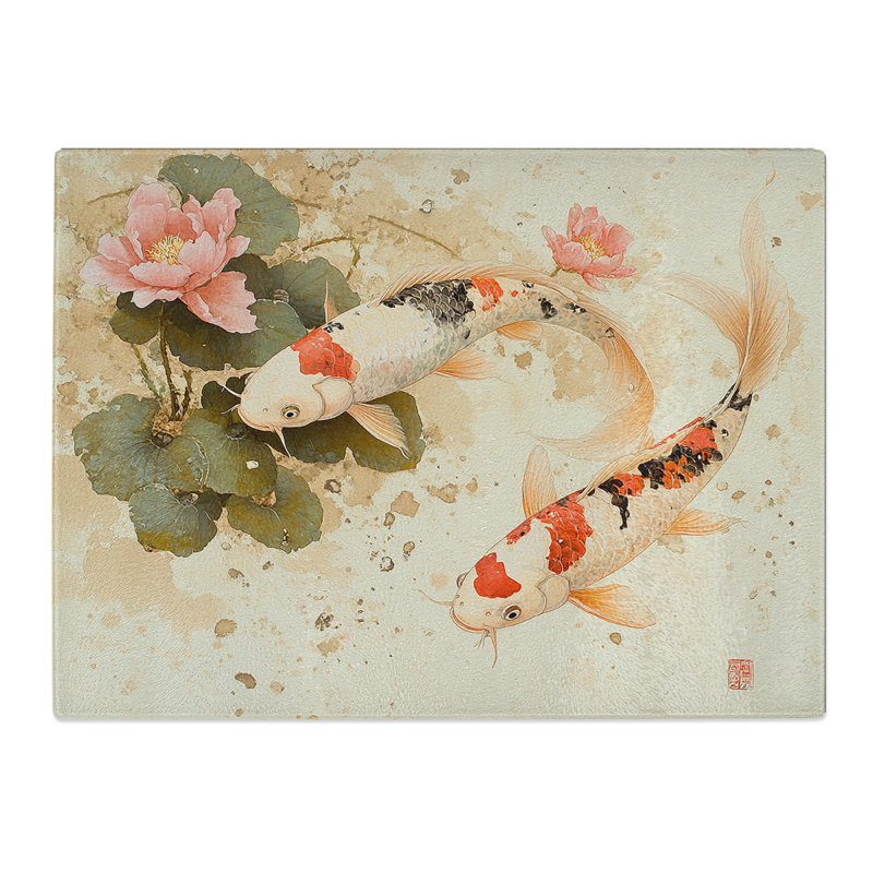 Koi Fish  Glass Chopping Board