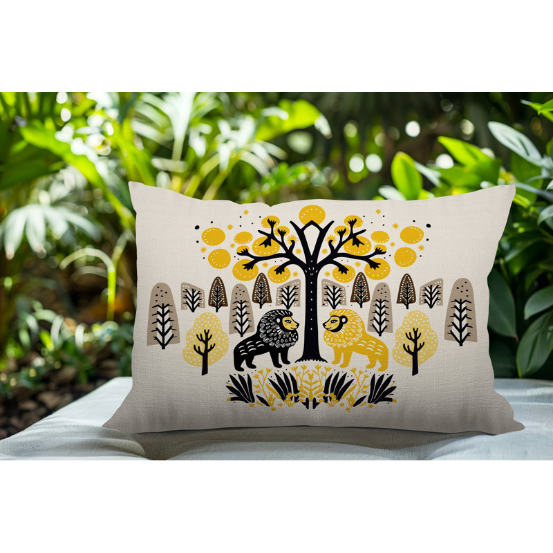 Oreiller rectangulaire intérieur / extérieur Comas Lion, Rectangle H 14 po x l 20 po, Jaune
