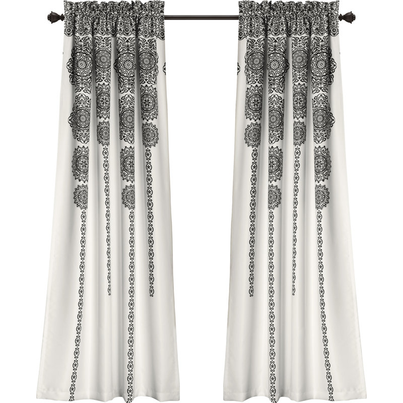 Gray Medallion Pattern Blackout Polyester Window Panels