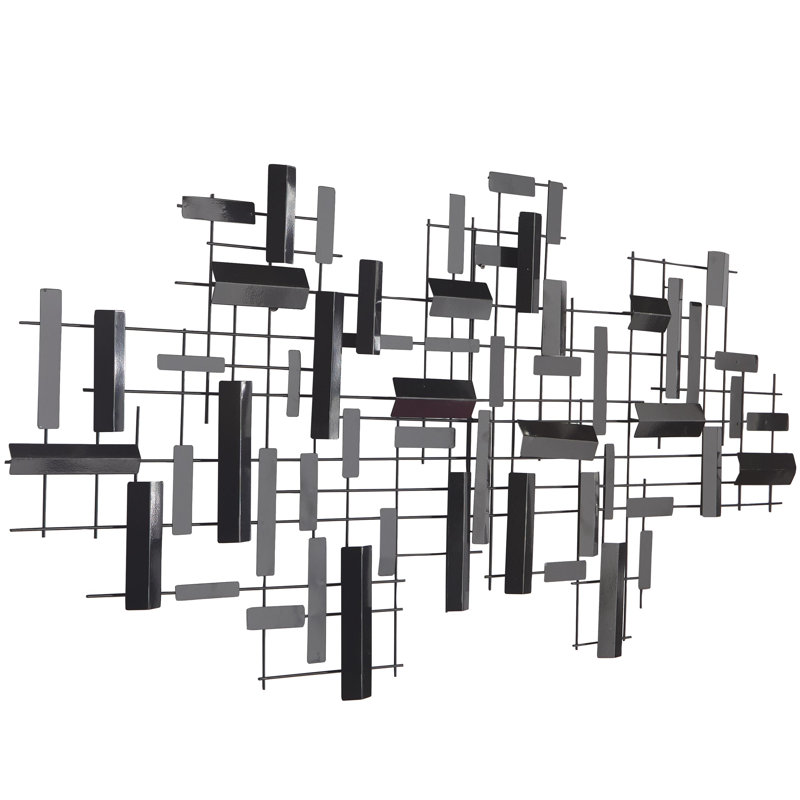 CosmoLiving by Cosmopolitan Black Metal Geometric 3D Stripes Home Wall Decor, 60" x 1" x 30", Black