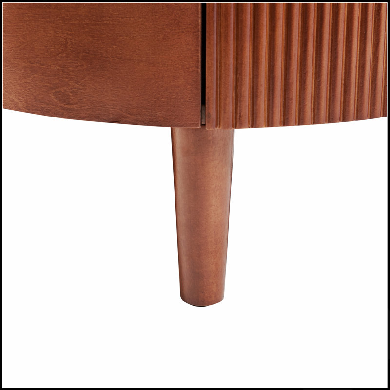 Table basse gigogne ronde vintage avec un design cannelé et un tiroir spacieux pour un rangement et une présentation élégants