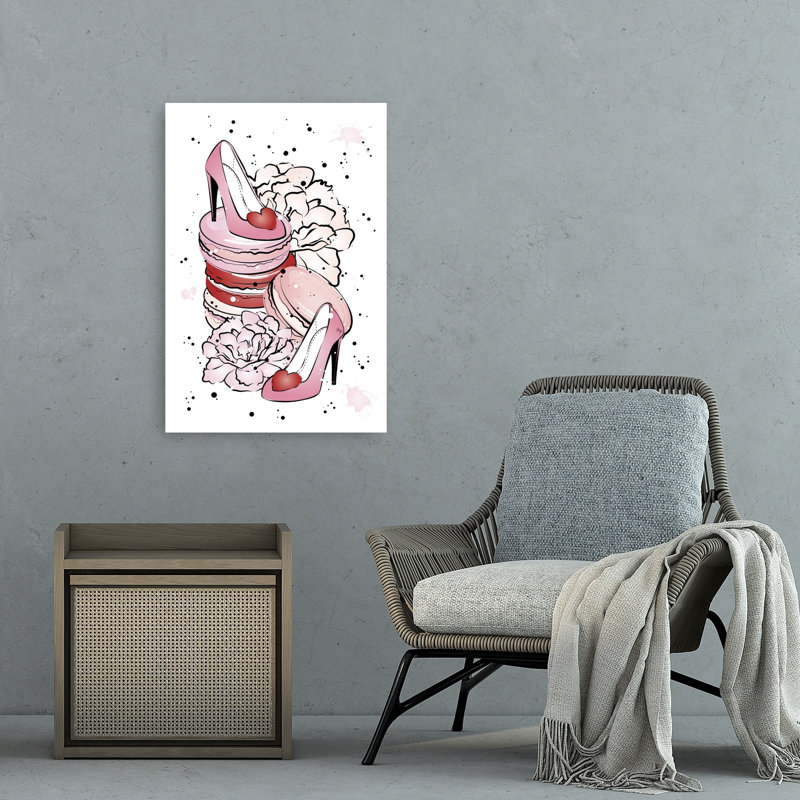 Glam Heels And Macarons Contemporary Elegant Modern Portrait Flower Wall Art Print, 91.44cm H x 60.96cm W