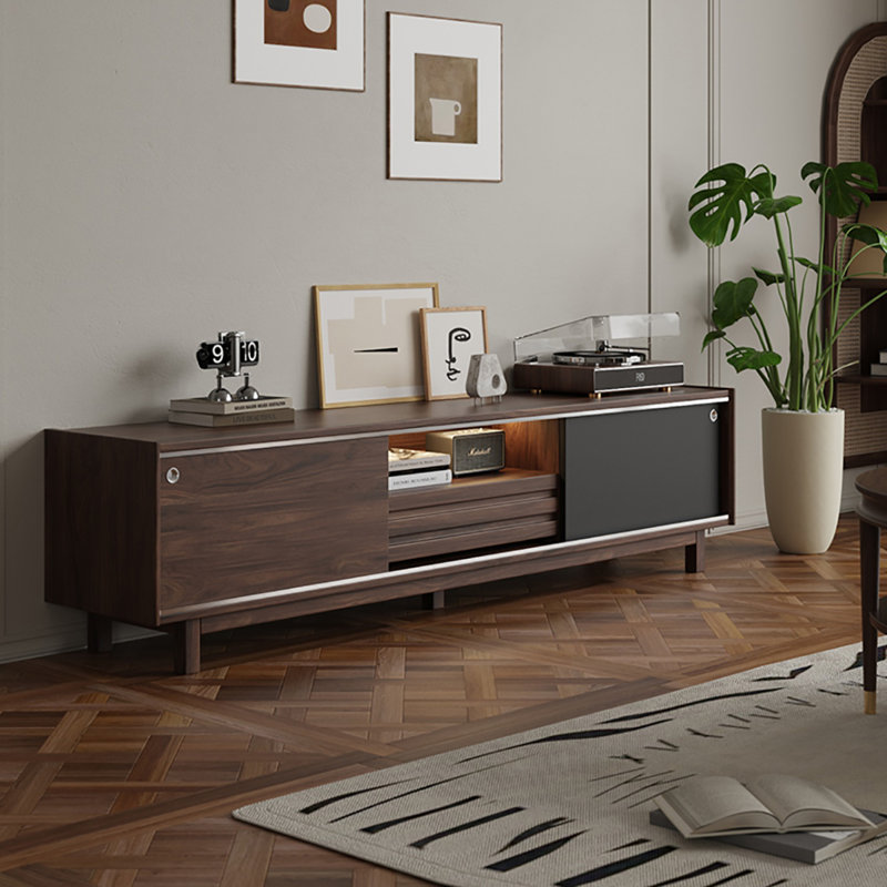 Meuble télé élégant en noyer noir, 70.9"