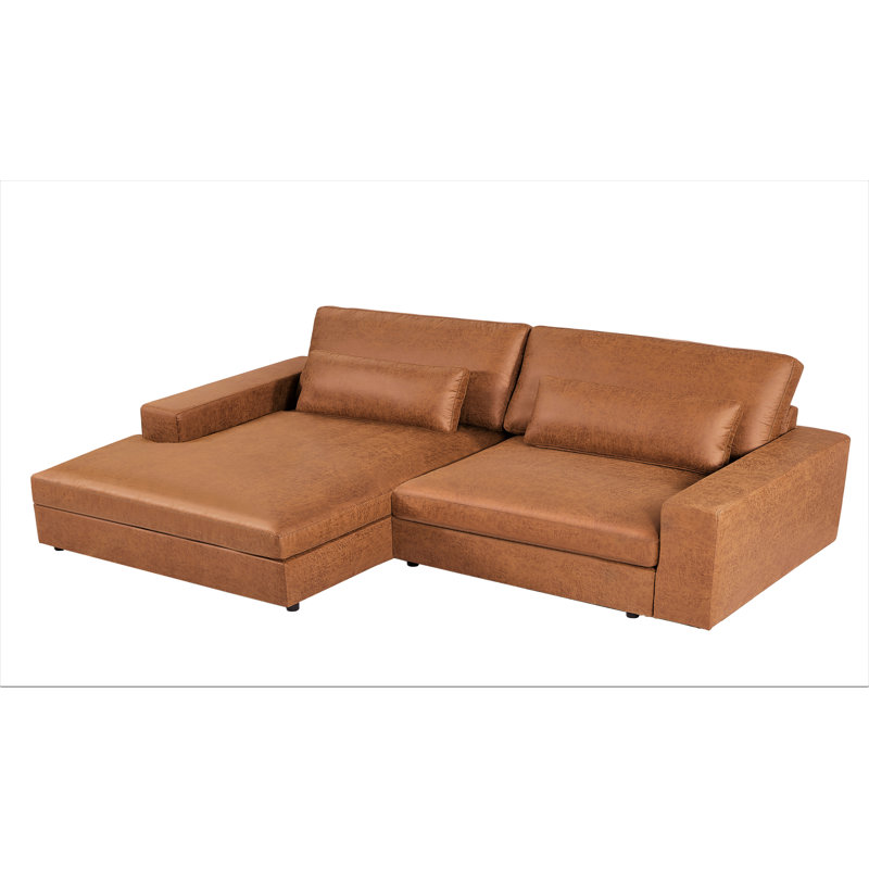 Faux Leather L-Shaped Sectional, Left Hand Facing, Brown