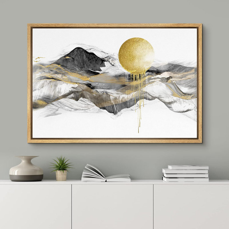 "Abstrait or géométrique, montagnes, nature, art moderne, paysage rustique coloré" sur toile, Naturel, H 16 po x l 24 po