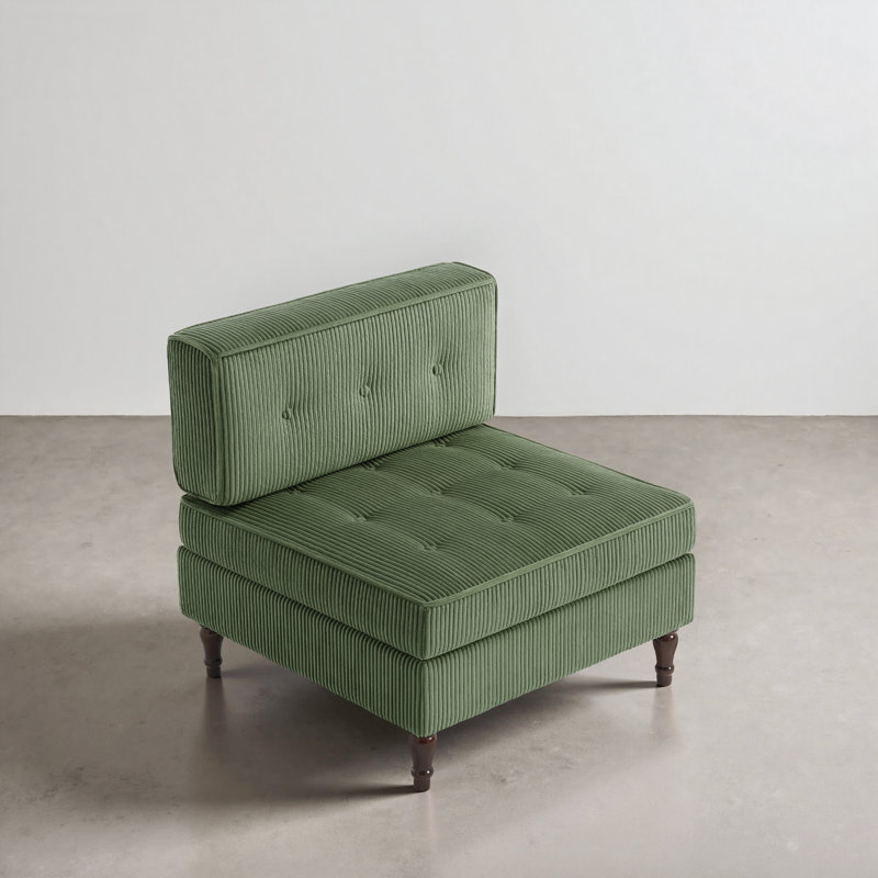 Fauteuil capitonné en velours côtelé, Vert foncé