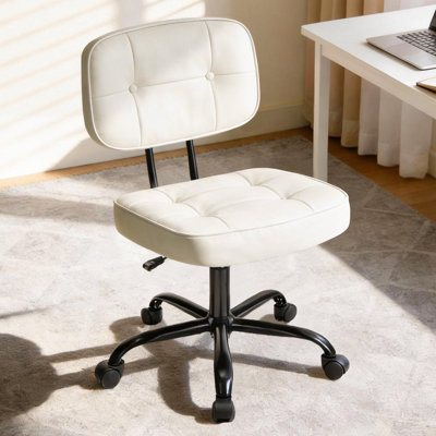 Armless Home Office Chair, Small Height Adjustable PU Leather Desk Chair, Ergonomic Task Chair with 360° Swivel Rolling Wheels