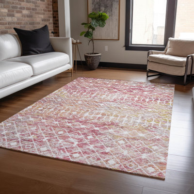 Calandria Pink Washable Indoor-Outdoor Rug - LOOMLAN