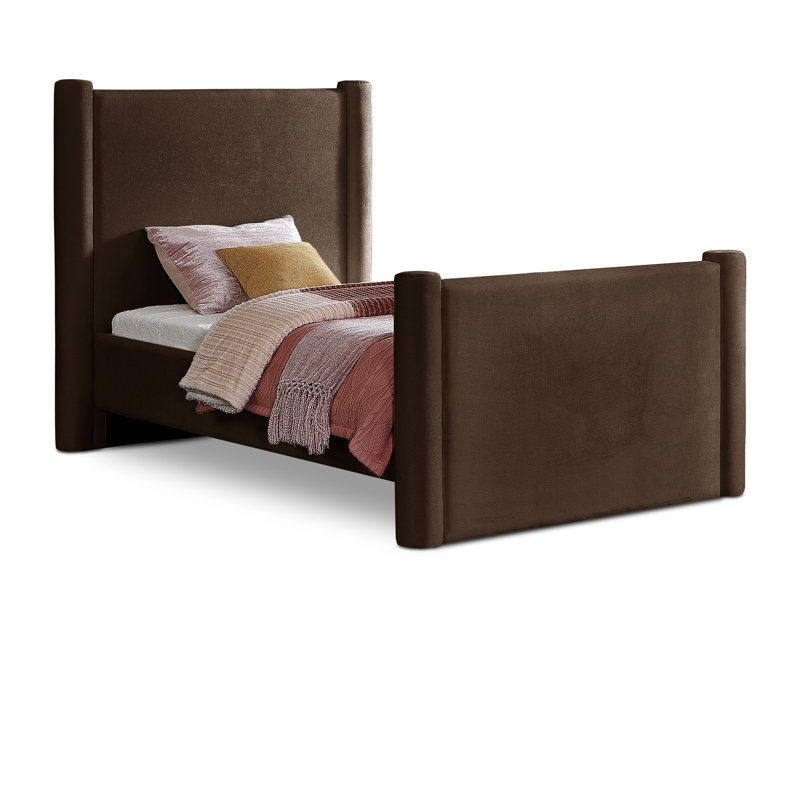 Elias Upholstered Platform Bed, Twin, Brown Velvet