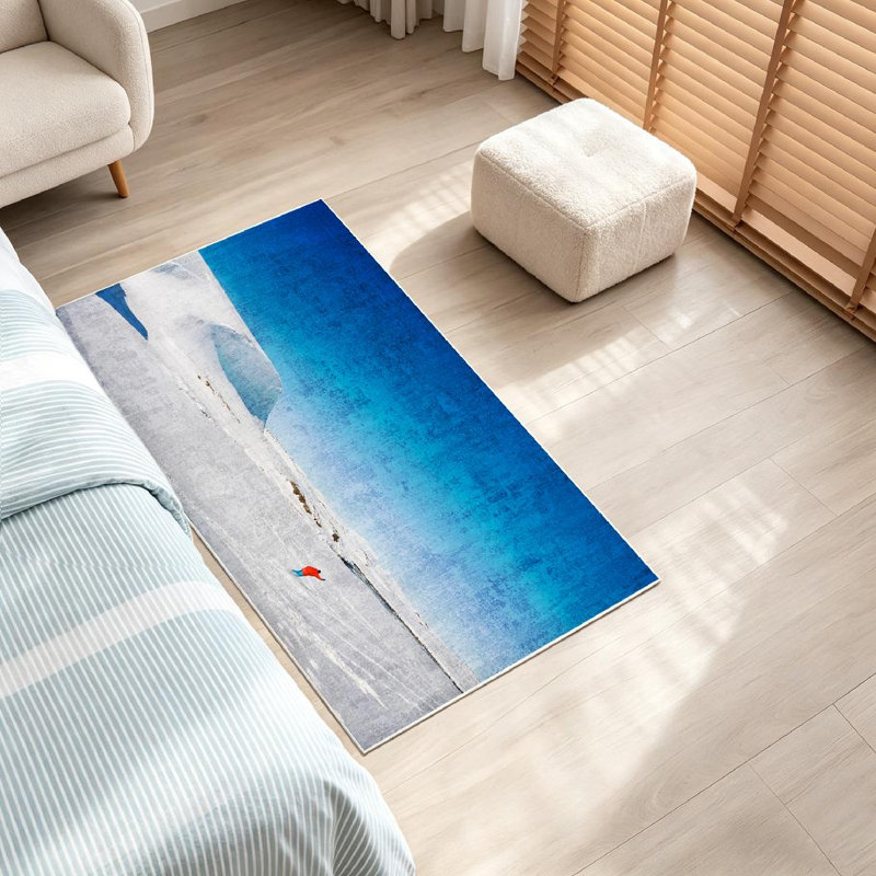 Tapis d'intérieur transparent lavable à la machine homme paysage neige hiver aventure, Rectangle 32" x 47"