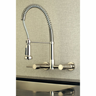 Kingston Brass Concord Double-Handle 2-Hole Wall-Mount Pre-Rinse Bridge Kitchen Faucet