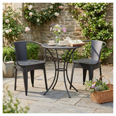 Lourdes 3-Piece Metal Bistro Set with Round Table and Two Chairs, Black