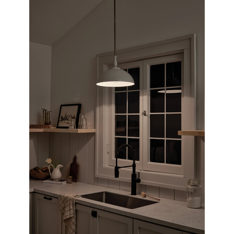 Greige Steel Dome Pendant Light with Beige Shade