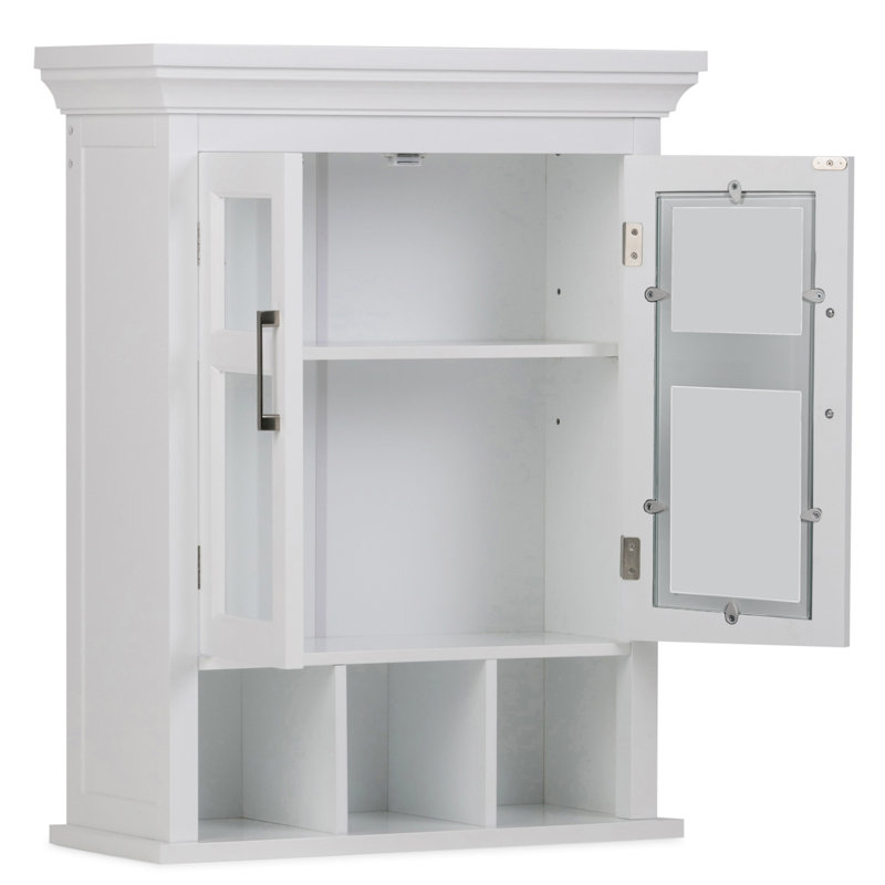 Avington 24"W Double Door Bathroom Wall Cabinet with Cubbies, Adjustable Shelf and Open Compartments, Pure White