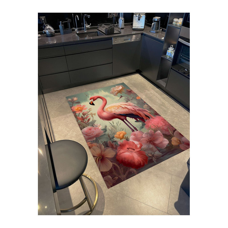 Tapis décoratif multicolore à motif tissé à motif floral Flamingo, Sous-tapis rectangulaire 2 pi 4 po x 3 pi 11 po