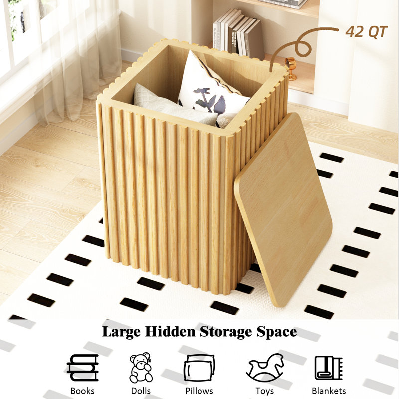  20.5''Tall Fluted End Table Set of 2 with Storage 10min Quick Assembly, Natural Wood