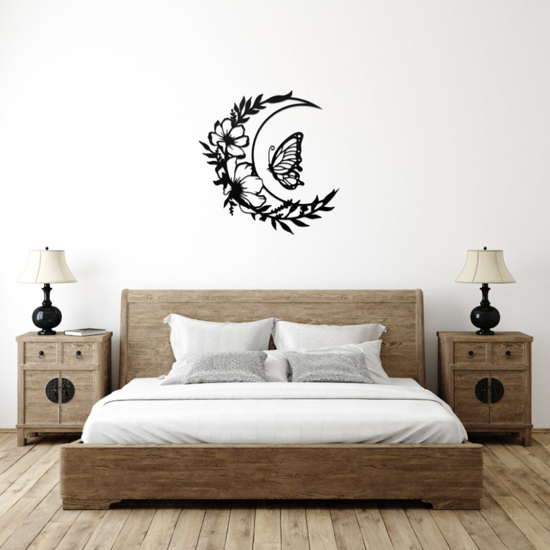 Décoration murale fleur lune, Noir, H 35 po x l 35 po x P 0,12 po
