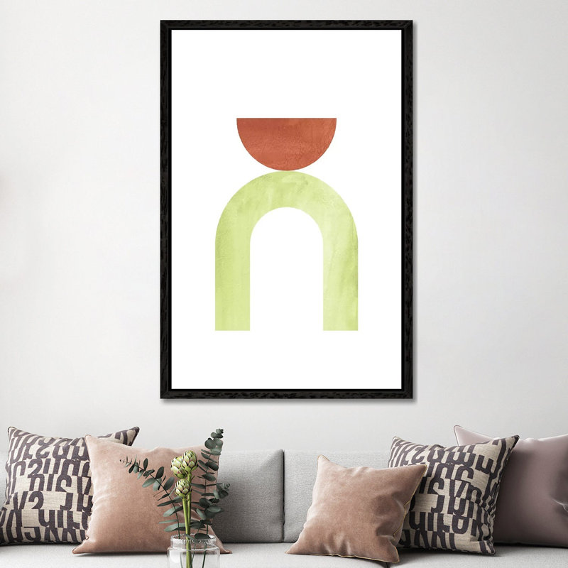 Mid Century Modern Shapes by Whales Way - Painting on Canvas, 152.4cm H x 101.6cm W x 3.81cm D, Black Framed