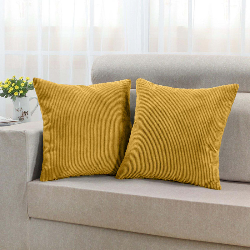 Square Pattern Cushion Cover-(Pack of 2), Ochre Striped
