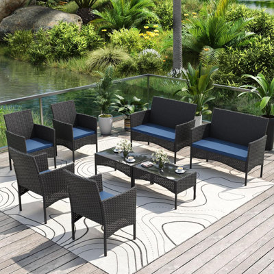 8-Piece Modular All-Weather Wicker Patio Conversation Set With Loveseats, Armchairs, And Tables